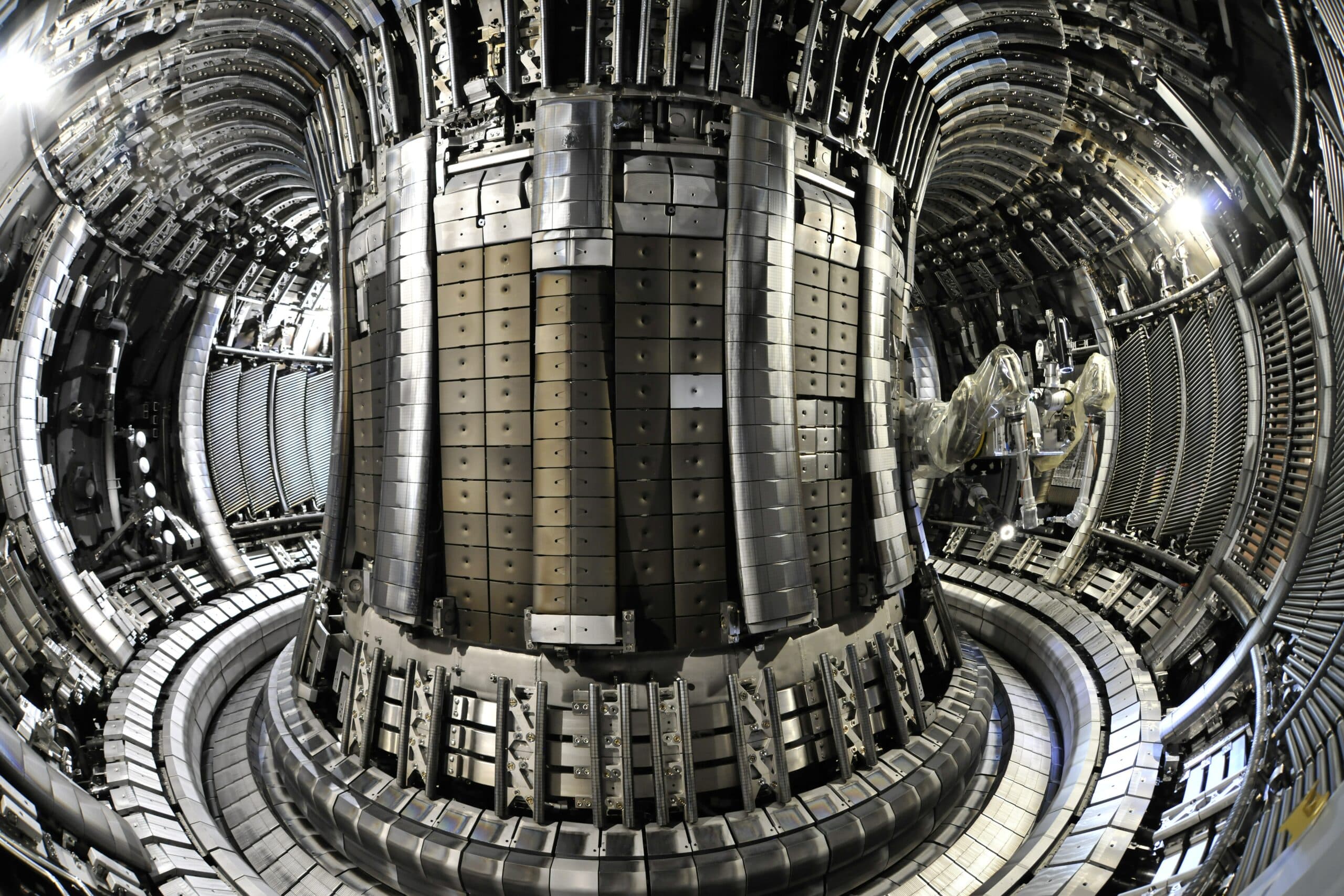 Interior of the JET vessel with plasma overlay.