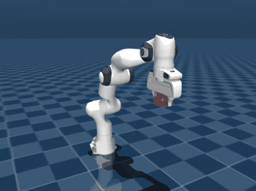 Simulated Franka Panda arm in MuJoCo reaching toward a target